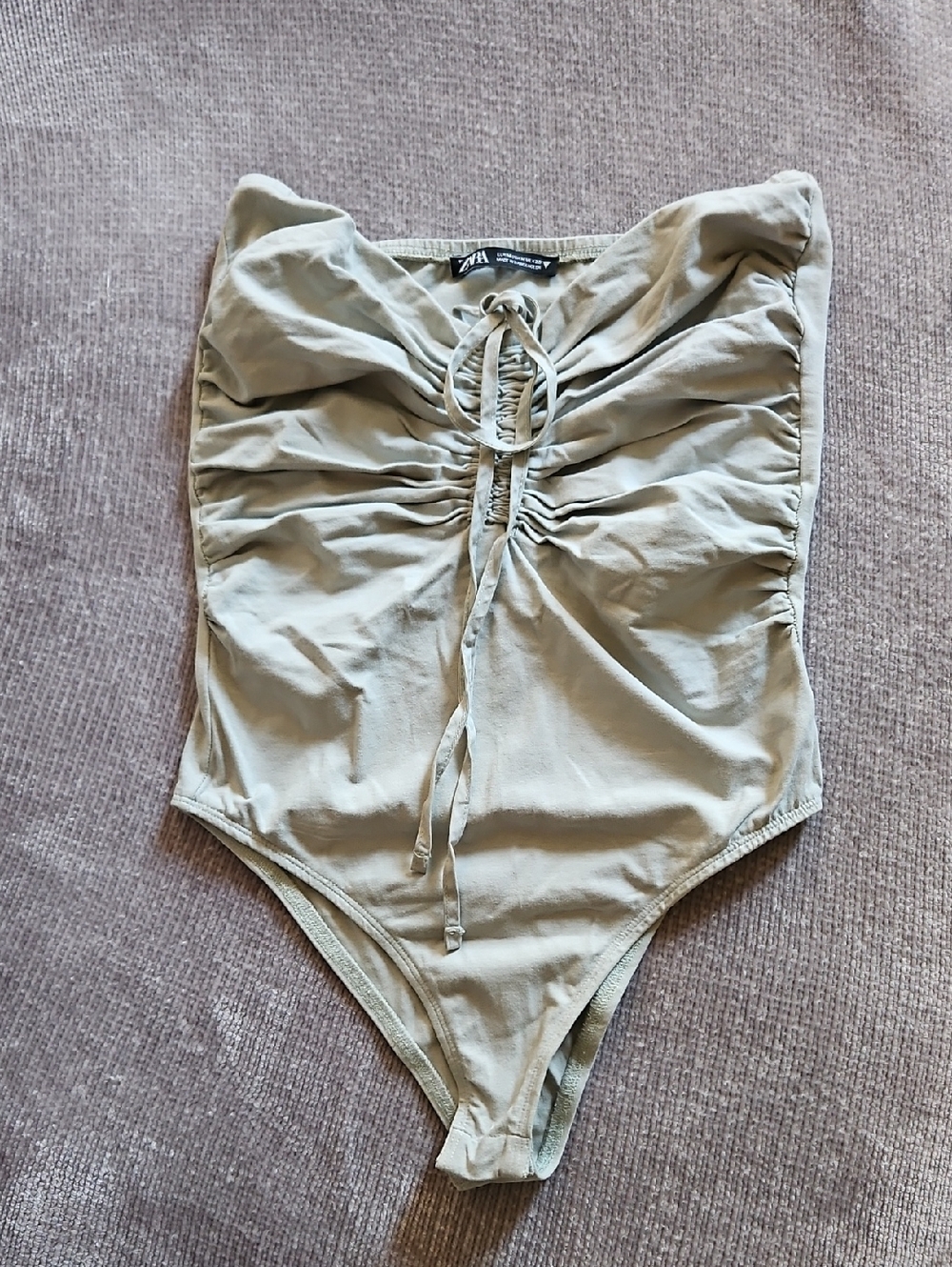 Zara Olive Green Ruched Front Strapless Bodysuit